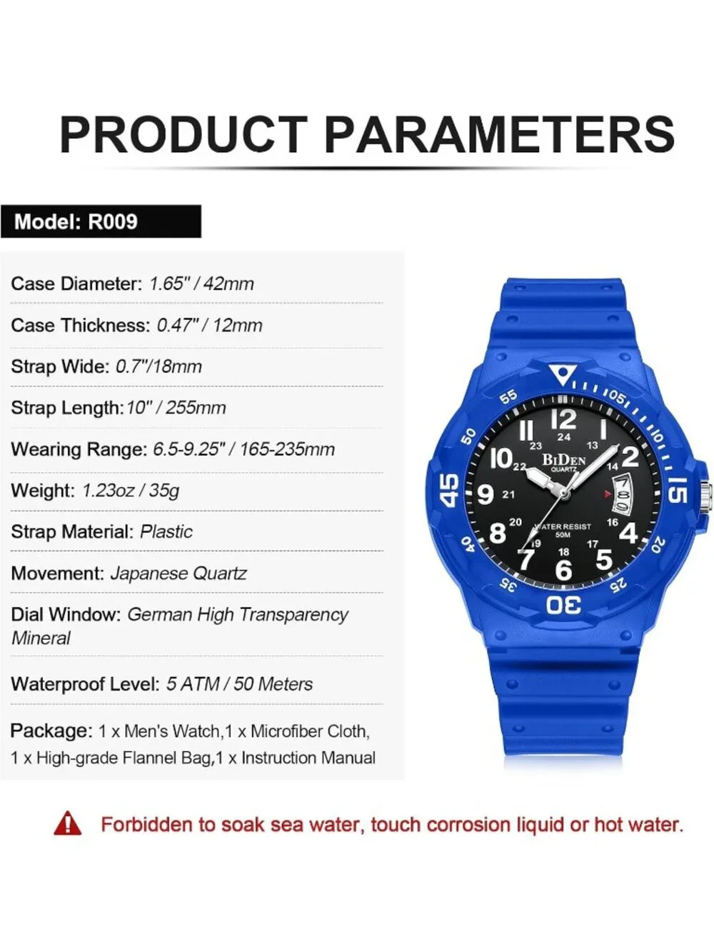 Men's Blue Buckle Crosshair Analog Quartz Waterproof Luminous Wrist Round Watch